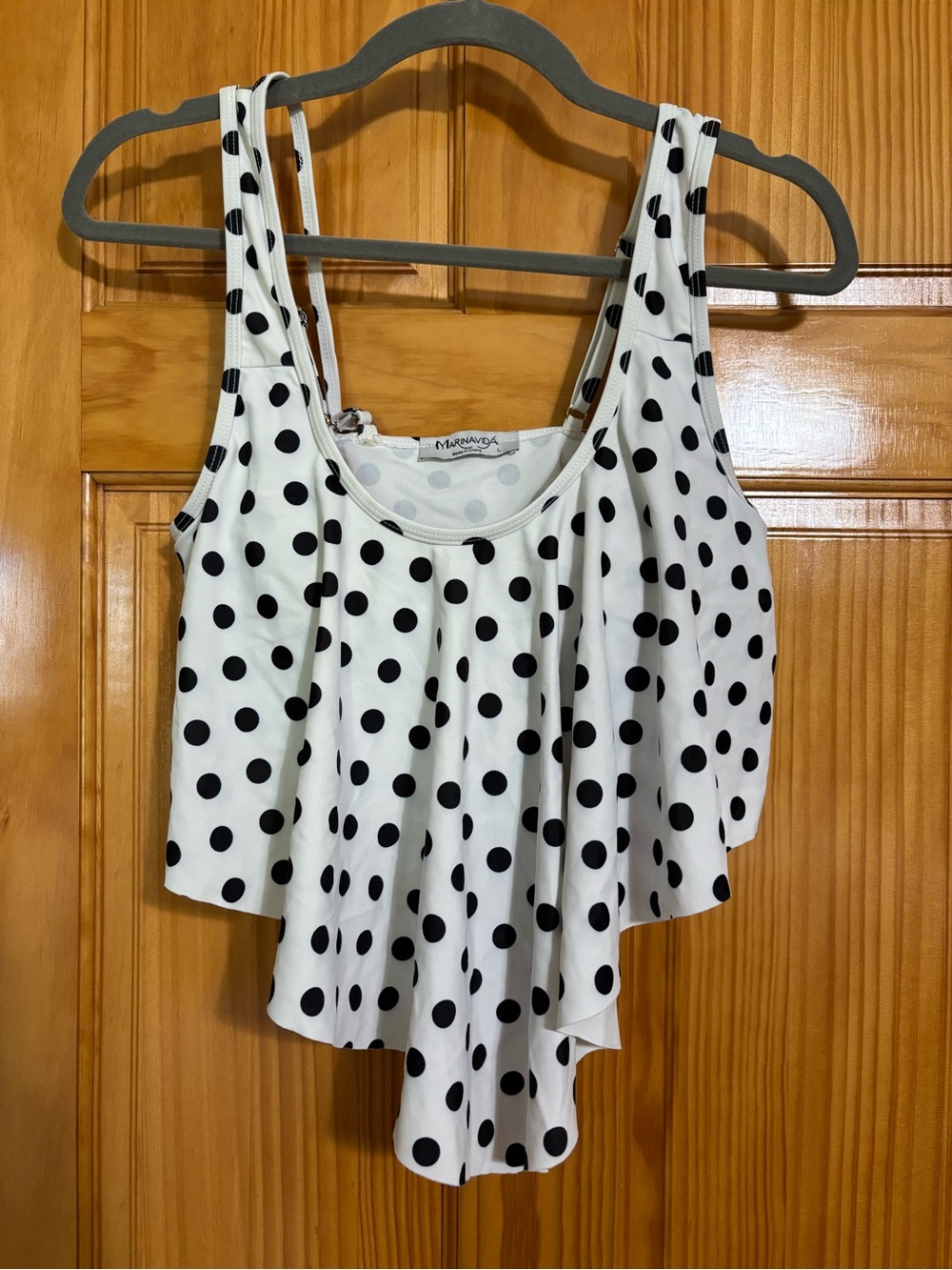 White Swim Top with Black Polka Dots